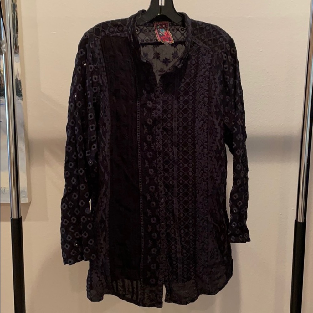 Johnny Was Navy patterned top